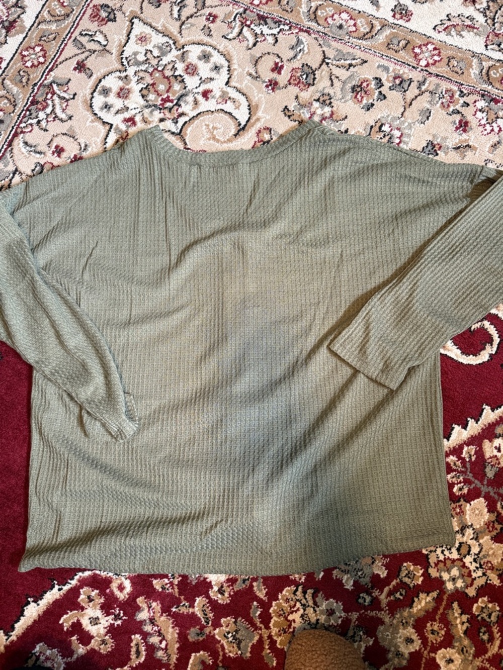 Waffle Knit Button-Front Tie-Hem Shirt - Olive Green - Picture 5 of 5